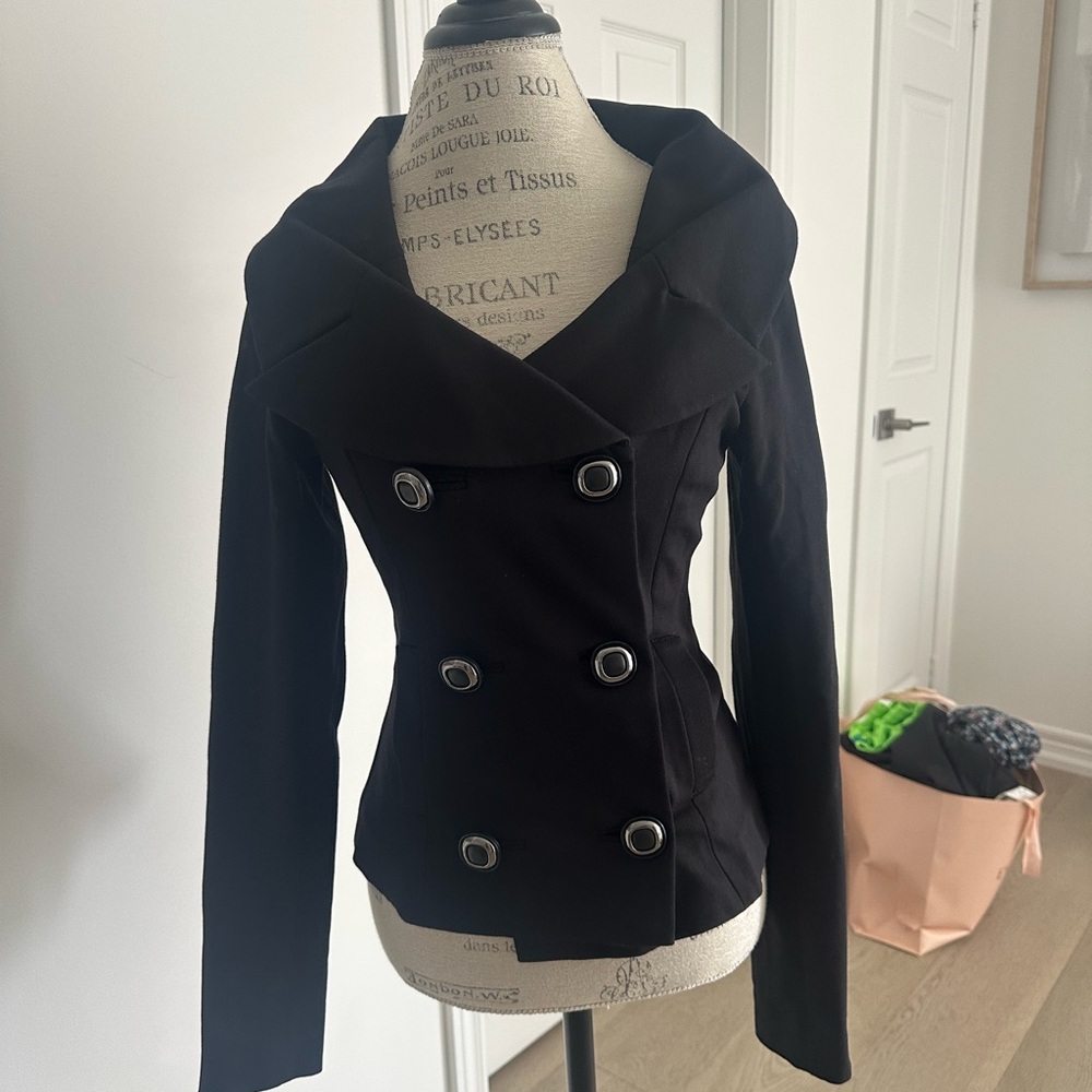 Marciano Black Pea Coat Double-Breasted Classic